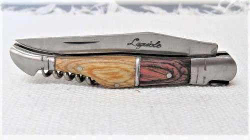 Fantastic Vintage `Laguiole` Folding Knife With Corkscrew and Two Tone Wood Handle L: 20 cm