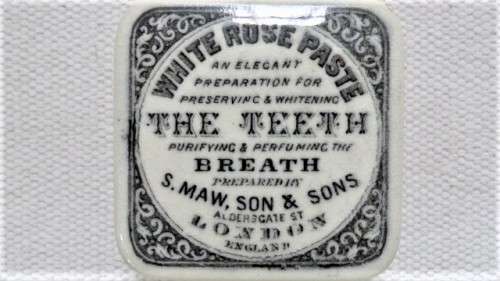 Antique 1880`s S. Maw, Son & Sons White Rose Paste Ironstone British Toothpaste Pot 65 x 65 mm