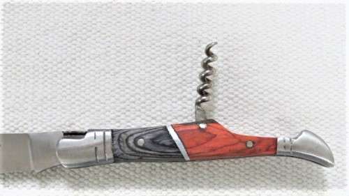 Awesome Vintage `Laguiole` Folding Knife With Corkscrew Two Tone Wood Handle L: 20,5 cm