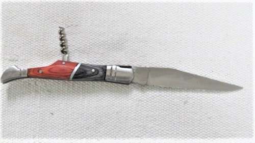 Awesome Vintage `Laguiole` Folding Knife With Corkscrew Two Tone Wood Handle L: 20,5 cm