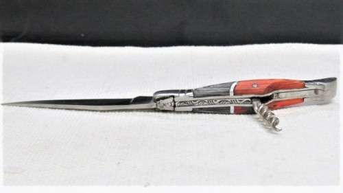 Awesome Vintage `Laguiole` Folding Knife With Corkscrew Two Tone Wood Handle L: 20,5 cm