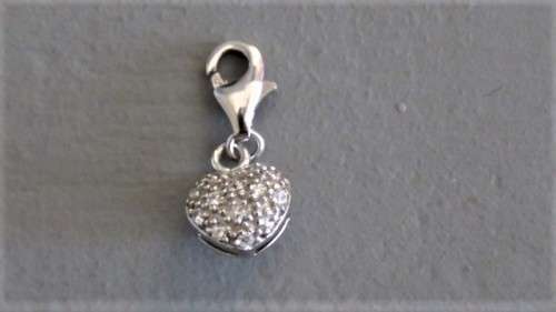Lovely Vintage Sterling Silver Small Puffy Heart Pendant With Rhinestones 9 x 9 mm (1.8 g)