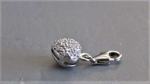 Lovely Vintage Sterling Silver Small Puffy Heart Pendant With Rhinestones 9 x 9 mm (1.8 g)