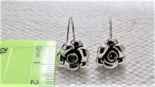 Gorgeous Vintage Sterling Silver Rose Dangle Earrings L: 20 mm (3.8 g)