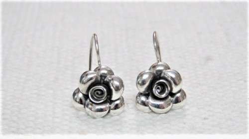 Gorgeous Vintage Sterling Silver Rose Dangle Earrings L: 20 mm (3.8 g)
