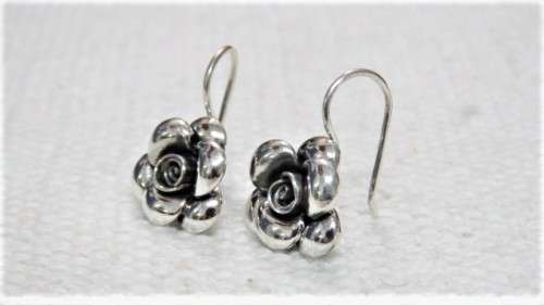 Gorgeous Vintage Sterling Silver Rose Dangle Earrings L: 20 mm (3.8 g)