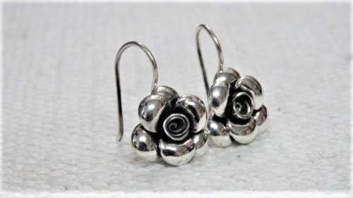 Gorgeous Vintage Sterling Silver Rose Dangle Earrings L: 20 mm (3.8 g)