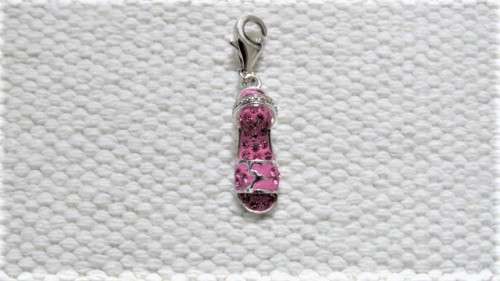 Vintage Sterling Silver Slip On Shoe Pendant/Charm Pink Stones Lobster Hook Bale 30 x 7 mm (2.6 g)