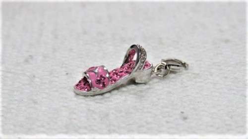 Vintage Sterling Silver Slip On Shoe Pendant/Charm Pink Stones Lobster Hook Bale 30 x 7 mm (2.6 g)