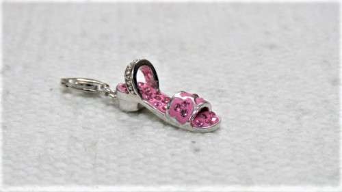 Vintage Sterling Silver Slip On Shoe Pendant/Charm Pink Stones Lobster Hook Bale 30 x 7 mm (2.6 g)