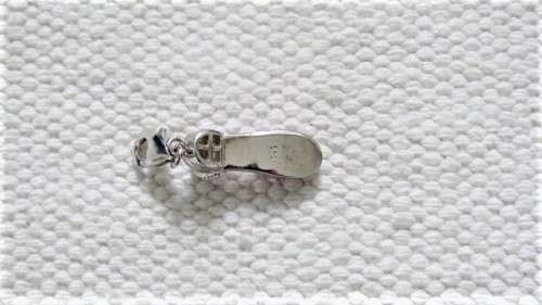 Vintage Sterling Silver Slip On Shoe Pendant/Charm Pink Stones Lobster Hook Bale 30 x 7 mm (2.6 g)