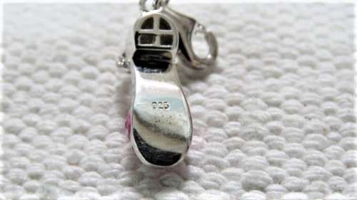 Vintage Sterling Silver Slip On Shoe Pendant/Charm Pink Stones Lobster Hook Bale 30 x 7 mm (2.6 g)