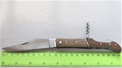 Wonderful Vintage Unbranded Folding Knife With Corkscrew And Two Tone Wood Handle L: 220 mm