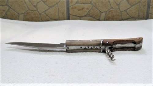 Wonderful Vintage Unbranded Folding Knife With Corkscrew And Two Tone Wood Handle L: 220 mm