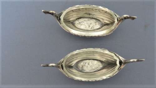 Two Lovely Vintage Norwegian .830 Silver Viking Boat Salt Pots Clear Glass Liners 45 x 90 mm 25 g