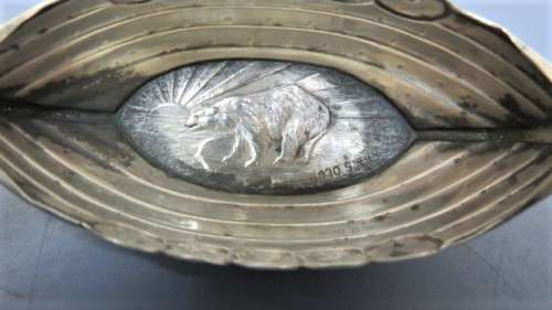 Two Lovely Vintage Norwegian .830 Silver Viking Boat Salt Pots Clear Glass Liners 45 x 90 mm 25 g