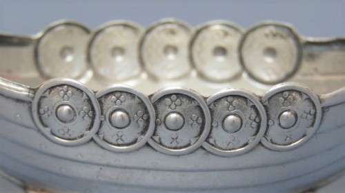 Two Lovely Vintage Norwegian .830 Silver Viking Boat Salt Pots Clear Glass Liners 45 x 90 mm 25 g