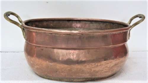 Set of 3 Vintage Hand Made Oval Copper Basins/Pots Brass Handles Copper Rivets See Description
