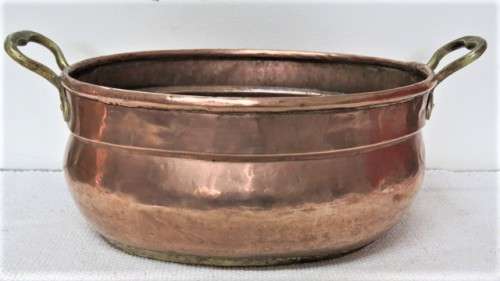 Set of 3 Vintage Hand Made Oval Copper Basins/Pots Brass Handles Copper Rivets See Description