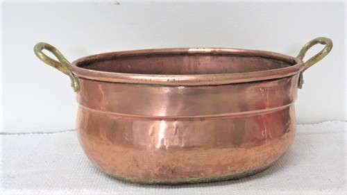 Set of 3 Vintage Hand Made Oval Copper Basins/Pots Brass Handles Copper Rivets See Description