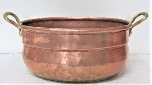 Set of 3 Vintage Hand Made Oval Copper Basins/Pots Brass Handles Copper Rivets See Description