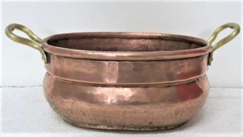 Set of 3 Vintage Hand Made Oval Copper Basins/Pots Brass Handles Copper Rivets See Description