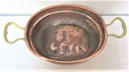Set of 3 Vintage Hand Made Oval Copper Basins/Pots Brass Handles Copper Rivets See Description