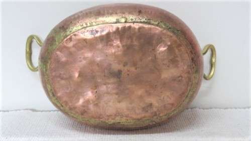 Set of 3 Vintage Hand Made Oval Copper Basins/Pots Brass Handles Copper Rivets See Description