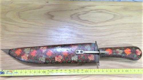 Fabulous Vintage Dagger/Knife With Sheath Painted Floral Decoration Brass Trim L: 34 cm
