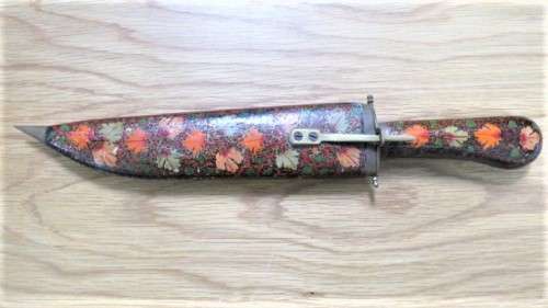 Fabulous Vintage Dagger/Knife With Sheath Painted Floral Decoration Brass Trim L: 34 cm