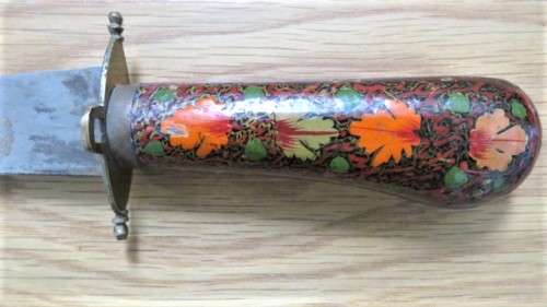 Fabulous Vintage Dagger/Knife With Sheath Painted Floral Decoration Brass Trim L: 34 cm