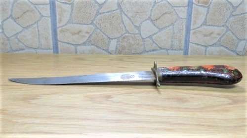 Fabulous Vintage Dagger/Knife With Sheath Painted Floral Decoration Brass Trim L: 34 cm