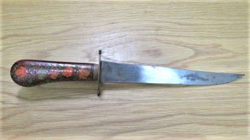 Fabulous Vintage Dagger/Knife With Sheath Painted Floral Decoration Brass Trim L: 34 cm