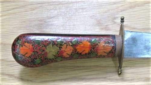 Fabulous Vintage Dagger/Knife With Sheath Painted Floral Decoration Brass Trim L: 34 cm