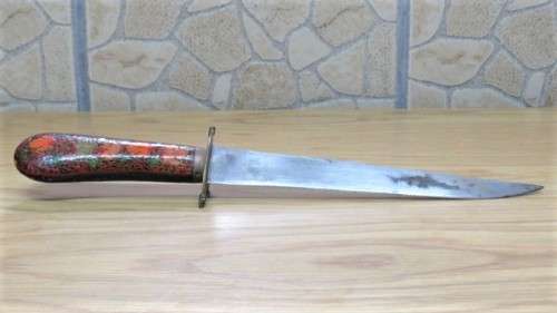 Fabulous Vintage Dagger/Knife With Sheath Painted Floral Decoration Brass Trim L: 34 cm