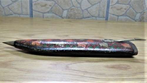 Fabulous Vintage Dagger/Knife With Sheath Painted Floral Decoration Brass Trim L: 34 cm