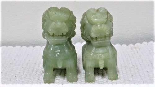 Pair of Stunning Vintage 1960`s Hand Carved Jade Foo Dogs 55 x 65 mm