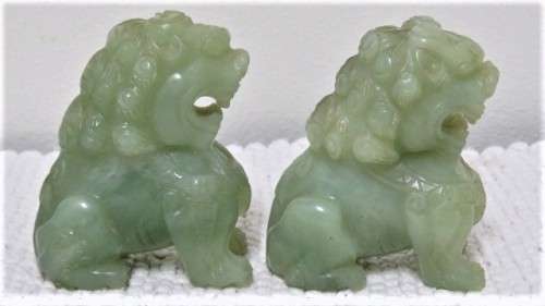 Pair of Stunning Vintage 1960`s Hand Carved Jade Foo Dogs 55 x 65 mm