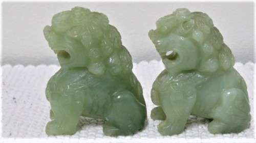 Pair of Stunning Vintage 1960`s Hand Carved Jade Foo Dogs 55 x 65 mm