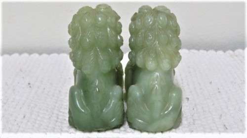 Pair of Stunning Vintage 1960`s Hand Carved Jade Foo Dogs 55 x 65 mm