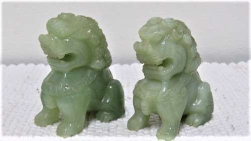 Pair of Stunning Vintage 1960`s Hand Carved Jade Foo Dogs 55 x 65 mm