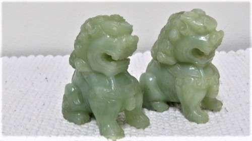 Pair of Stunning Vintage 1960`s Hand Carved Jade Foo Dogs 55 x 65 mm