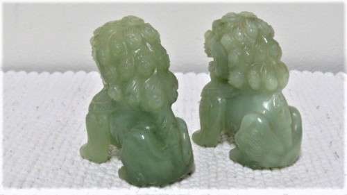 Pair of Stunning Vintage 1960`s Hand Carved Jade Foo Dogs 55 x 65 mm