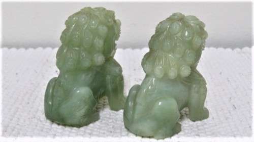 Pair of Stunning Vintage 1960`s Hand Carved Jade Foo Dogs 55 x 65 mm