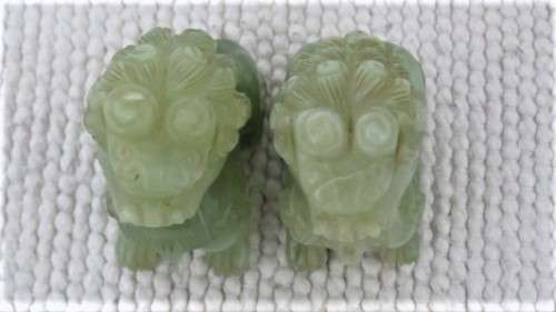 Pair of Stunning Vintage 1960`s Hand Carved Jade Foo Dogs 55 x 65 mm