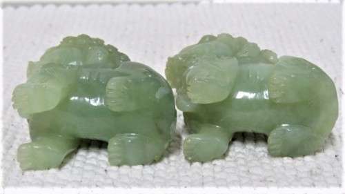 Pair of Stunning Vintage 1960`s Hand Carved Jade Foo Dogs 55 x 65 mm