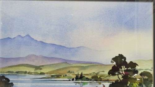Stunning Vintage Framed Watercolour Two Men With Boat on Lake Signed 51,5 x 41,5 cm