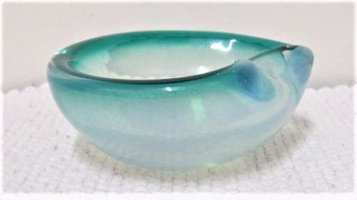Beautiful Vintage Murano Teal Coloured Small Glass Bowl 100 x 80 mm