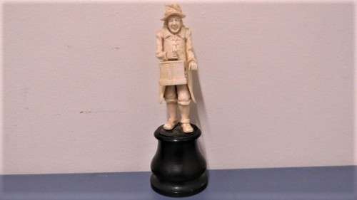Two Vintage Hand Carved Bone Musician Figurines Mounted on Turned Wood Bases