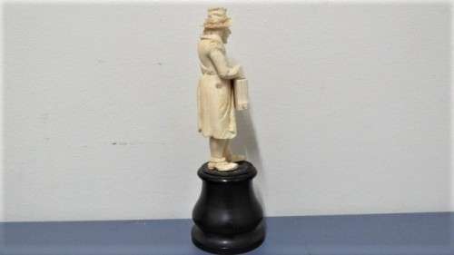 Two Vintage Hand Carved Bone Musician Figurines Mounted on Turned Wood Bases